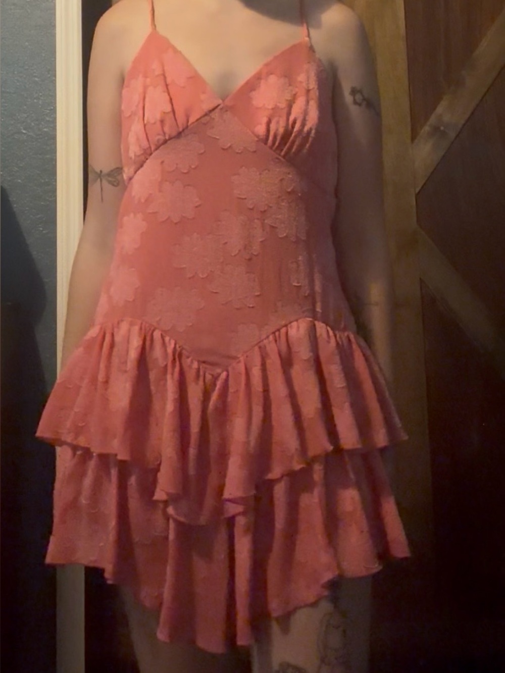 wild fable Coral Pink Tiered Ruffle Slip Dress